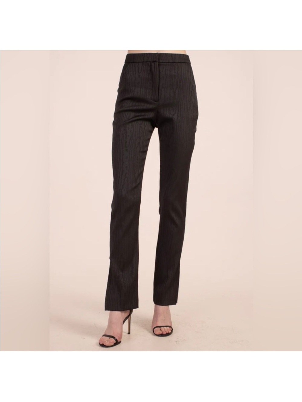 Trina Turk Black wood grain pattern textured Straight-Leg Pants
